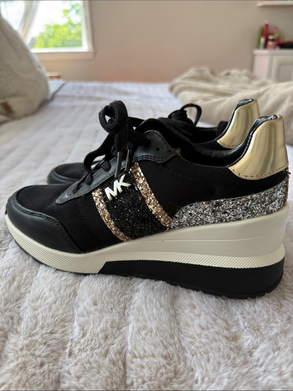 Michael Kors Black Sneakers with Gold and Silver Accents size 7 women's - Picture 4 of 6